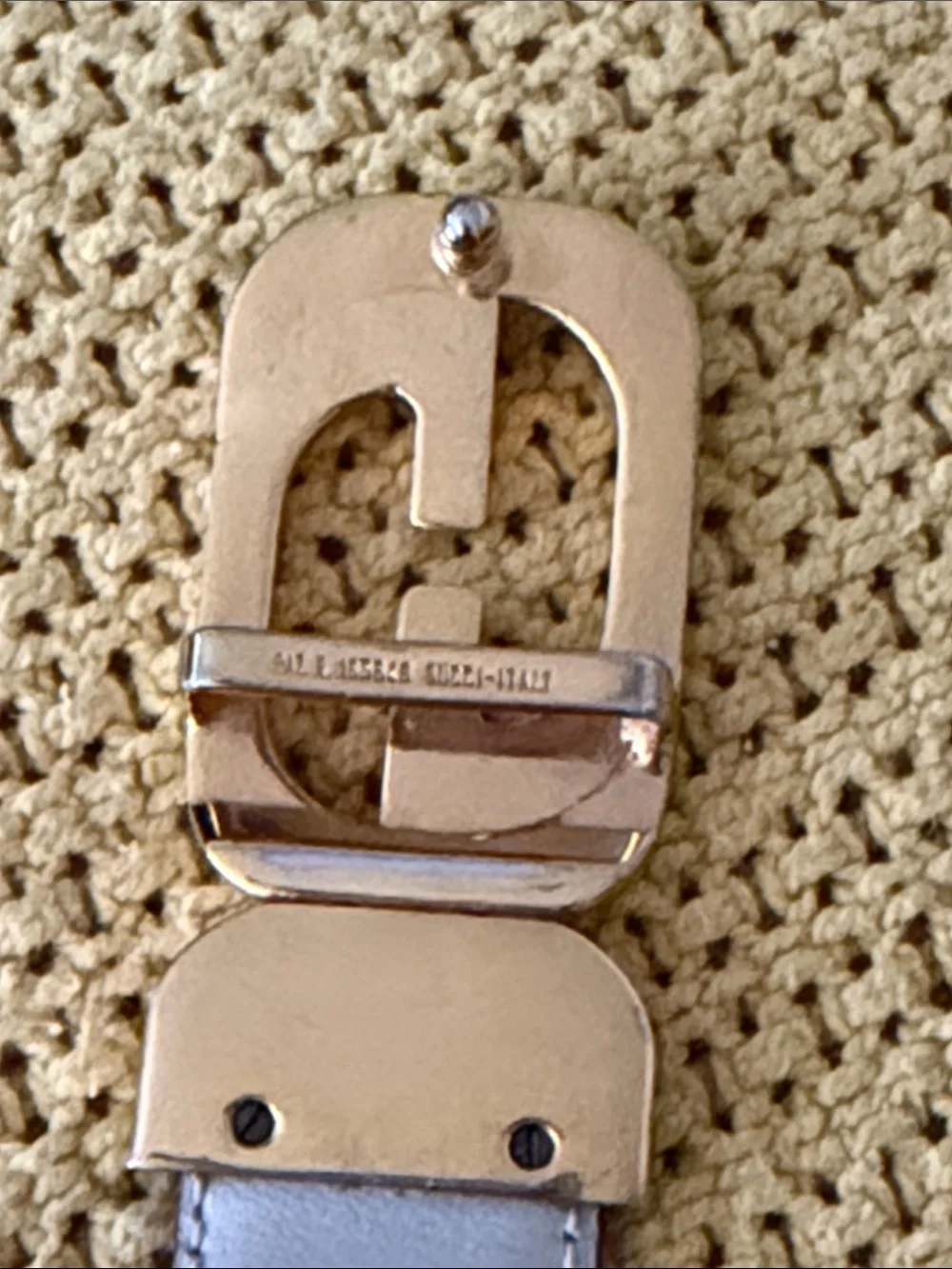Cream Leather Vintage Gucci Gold Buckle, buckle to tip 29” gently worn